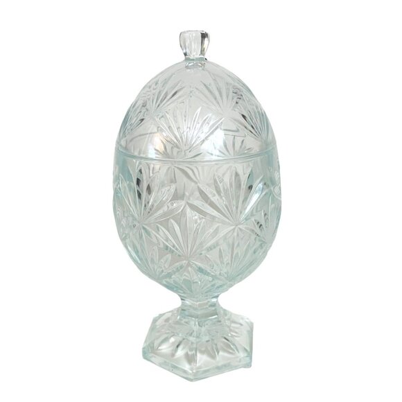 Luminarc USA Holiday Magic Crystal Candy Dish Octagon Pedestal Lid Trinket VTG - Picture 4 of 16